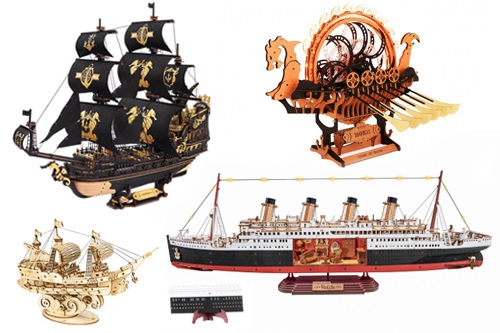 Lasercut Schiffe am Wasser