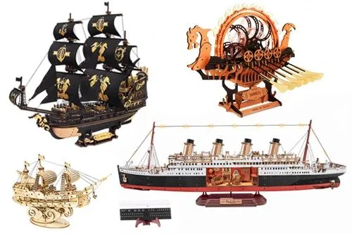 Lasercut Schiffe am Wasser