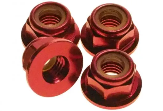 M5 Stoppmutter aus Aluminium mit Flansch in rot eloxiert 4Stück CW