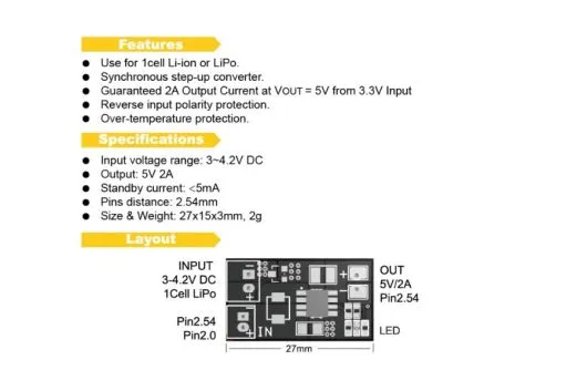 Matek Voltage Boster von 1S Lipo (3,7V) auf 5V