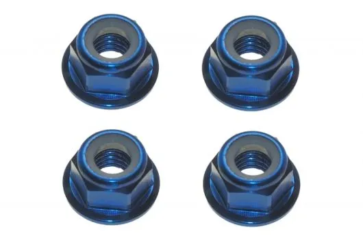 M5 Stoppmutter aus Aluminium mit Flansch in blau eloxiert je 2xCW und 2xCCW