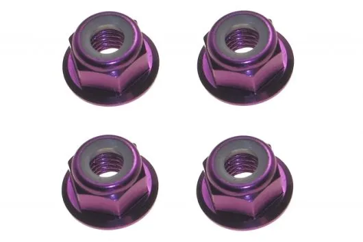 M5 Stoppmutter aus Aluminium mit Flansch in violett eloxiert je 2xCW und 2xCCW
