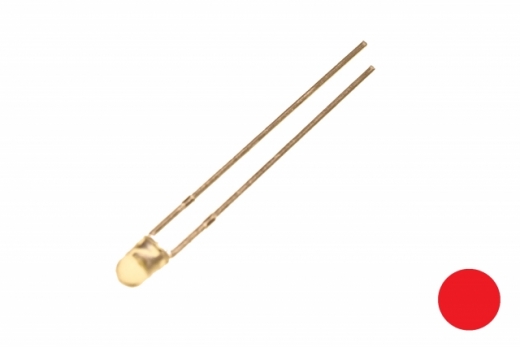 3mm LED in rot, runde Bauform mit Bedrahtung 20mA 2,2V