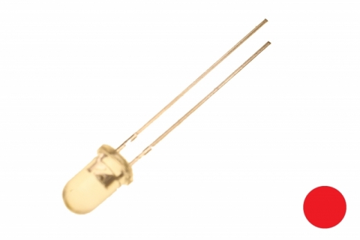 5mm LED in rot, runde Bauform mit Bedrahtung 20mA 2,2V