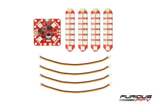 Furious FPV Lightning PDB Lichtsteuerung mit 4Stück RGB LED Streifen 2 Reihig spritzwassergeschützt mit Anschlusskabel