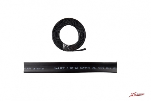 XLPower Ersatzteil Kabelschutz Set 6mm Gewebeschlauch in schwarz 1 Meter und 10mm Schrumpfschlauch in schwarz 15mm für XL Power 700