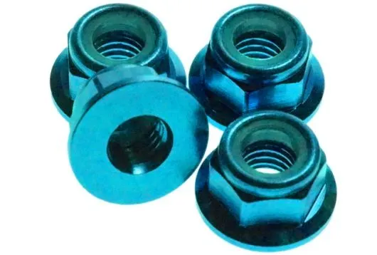 M5 Stoppmutter aus Aluminium mit Flansch in türkis eloxiert 4Stück CW