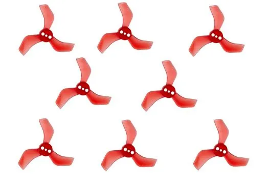 Gemfan 3Blatt Propeller in rot transparent 1,6 Zoll 1635 / 1,6x3,5x3 40mm 1,5mm Welle je 4xCW und 4xCCW