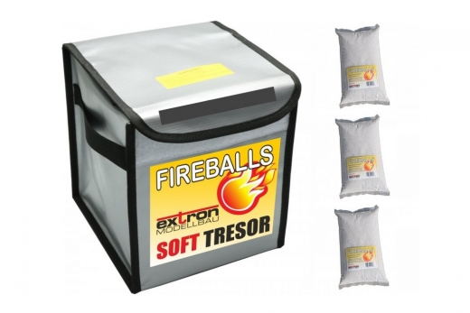 Fireballs Brandschutz Feuerlöschgranulat für Lithium Akkus im Combi Pack Soft Tresor und 3x 1 Liter