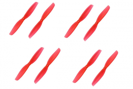 Gemfan 2Blatt Toothpick Propeller in rot transparent 65mm S mit 1,5mm Welle je 4xCW und 4xCCW