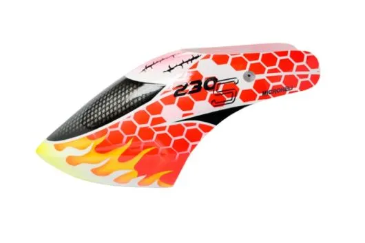 Microheli Fiberglas Haube Solar Flare im schwarz weiß rot gelbem Design für Blade 230S und 230S V2