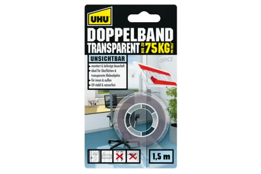 UHU Doppelband Transparent, bis zu 75Kg 1,5m x 19mm