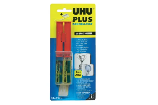 UHU plus Schnellfest Zweikomponentenkleber in einer Doppelkammerspritze 24ml / 27g