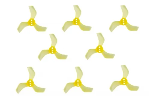 Gemfan 3Blatt Propeller in gelb transparent 1,6 Zoll 1635 / 1,x3,5x3 40mm 1mm Welle je 4xCW und 4xCCW