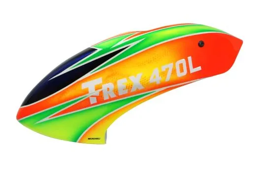 Microheli Fiberglas Haube Parrot in orange grünem Design für Align T-REX 470L