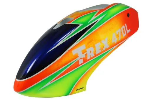 Microheli Fiberglas Haube Parrot in orange grünem Design für Align T-REX 470L
