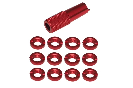 Schaltermuttern Set aus Aluminium mit Werkzeug in rot