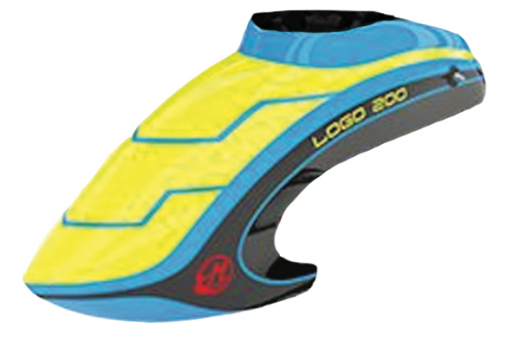 Mikado Haube neon-gelb/blau/schwarz, LOGO 200