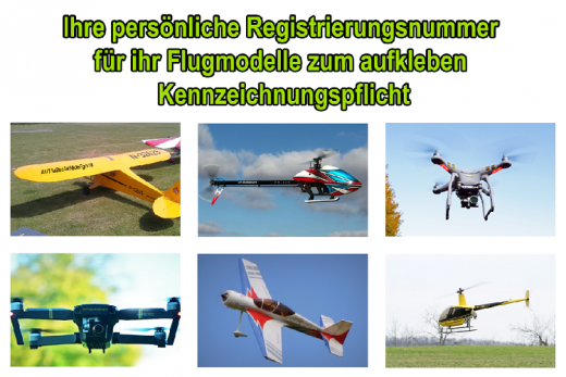 Ihre persönliche Registrierungsnummer für ihre Flugmodelle zum aufkleben / Kennzeichnungspflicht / Schrifthöhe 10mm