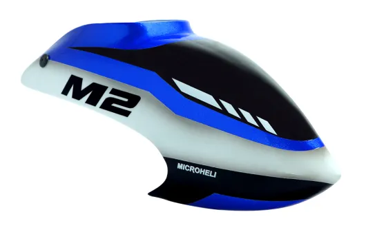 Microheli Fiberglas Haube im blau weißem Design für OMPHobby M2 V1, V2 und EXP
