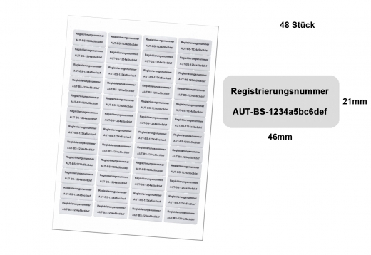 Ihre persönliche Registrierungsnummer / Kennzeichnungspflicht / 48 wetterfeste Etiketten 46x21mm