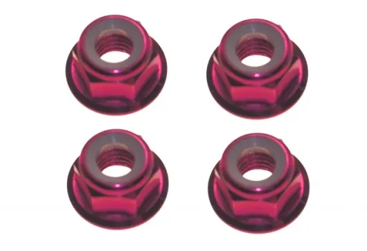 M5 Stoppmutter aus Aluminium mit Flansch in pink eloxiert je 2xCW und 2xCCW