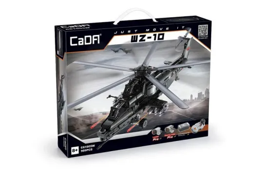 CaDA Klemmbausteine Hubschrauber WZ-10 Standmodell mit Antriebsset für Propellerrotation - 989 Teile