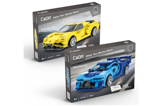 CaDA Klemmbausteine Blue Race Car RC Set RTR mit Fernsteuerung oder via APP und Antriebsset - 325 Teile