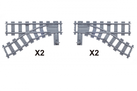 STS Klemmbausteine Eisenbahn Schiene 2x Weichen links und 2x Weichen rechts
