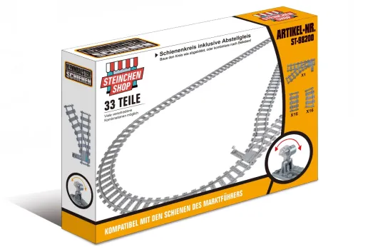 STS Klemmbausteine Eisenbahn Schienenkreis L - Oval mit Abstellgleis Im Karton - 33 Teile