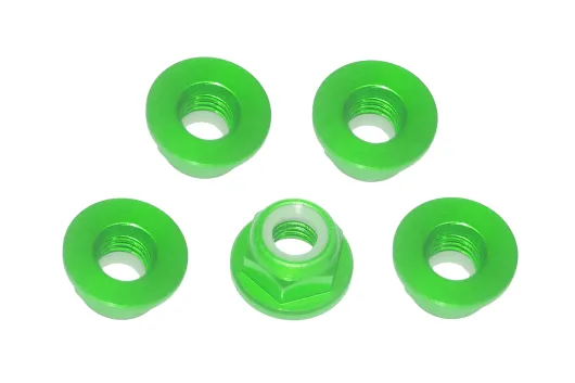 M5 Stoppmutter aus Aluminium mit Flansch in hell grün eloxiert CW 5Stück