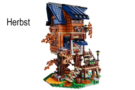 CaDA Klemmbausteine 4 Jahreszeiten Baumhaus mit LED-Beleuchtung - 1155 Teile