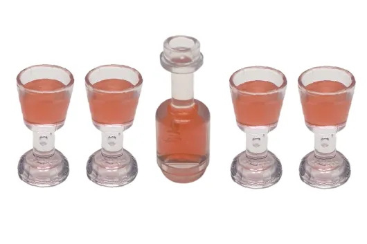Klemmbausteine Zubehör Rosewein Set bestehend aus 1 Flasche und 4 Gläsern