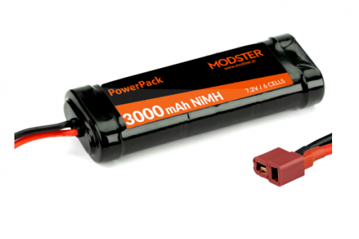 MODSTER NiMH Akku 6Zellen 7,2V 3000mAh (T-Buchse) für MODSTER Evolution X Brushed Monster Truck und Dune Racer Pro Elektro Brushed Wüsten Buggy 4WD 1:10