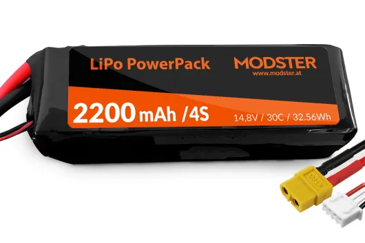 MODSTER LiPo Akku 4S 14,8V 2200mAh 30C (XT60) für MODSTER Flash 1500mm Segelflugmodell