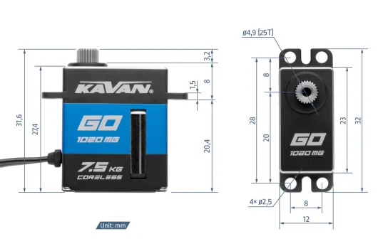Kavan GO Servo Microservo GO-1020MG 0,08s/60° - 7,5kg.cm