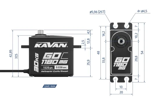 Kavan GO Taumelscheibenservo Standardgröße GO-1180MG 0,038s/60° - 30kg.cm