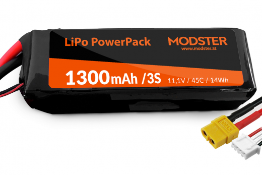 MODSTER LiPo Akku 3S 11,1V 1300mAh 45C (XT60) für Modster Jetmodell Viper 774mm