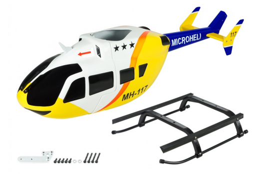 Microheli Scale Rumpf Set Airbrush Fiberglass EC145 in Weiß Gelb Bau für OMPHobby M2 und EVO