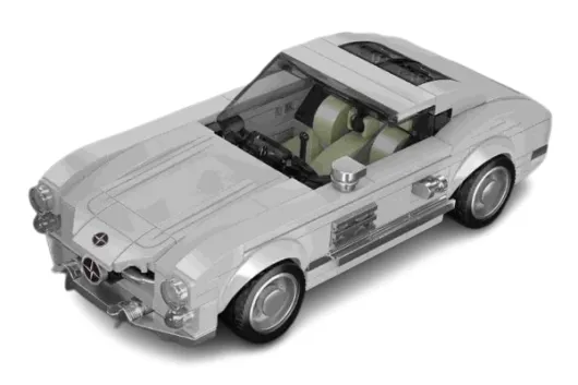 MouldKing Klemmbausteine silberner Sportwagen - 322 Teile mit stapelbarer Displaybox/Sammelbox 19,5x9,5x8,5cm