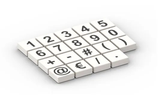 Klemmbausteine Fliesen 1x1 in weiß mit Druck mit Nummern und Sonderzeichen Set 53Stück