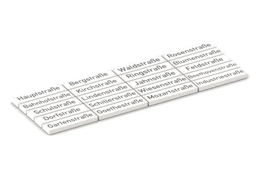 Klemmbausteine Straßennamenfliesen 1x4 mit Druck "häufigsten deutschsprachigen Straßennamen" klassisch weiß 20Stück