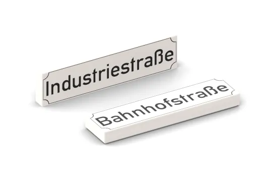Klemmbausteine Straßennamenfliesen 1x4 mit Druck "häufigsten deutschsprachigen Straßennamen" klassisch weiß 20Stück