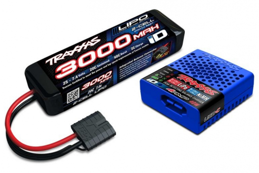 Traxxas Ladegerät SET mit USB-C-Multi-Chemie Lader 40Watt für NiMH und LIPO Akkus mit iD-Akkuerkennung und Akku LiPo 3000mAh 2S 20C