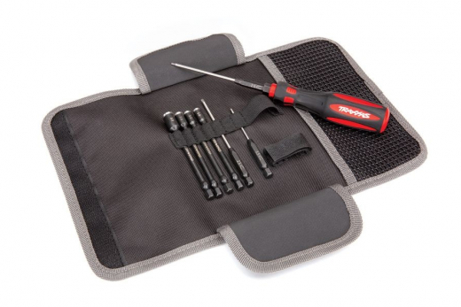 Traxxas Werkzeug-Set mit Tasche Speed-Bit Master-Set Speed-Bit Griff und 3x Innensechskant (1,5, 2,0 2,5mm) und 4x Nußdreher 1/4 Zoll (5,0 5,5 7,0 8,0mm)