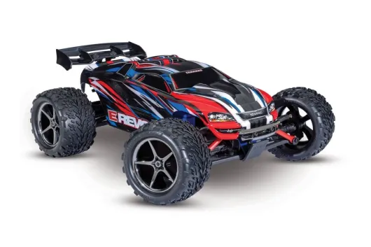Traxxas E-Revo 4x4 rot blau 1/16 Monster-Truck RTR Brushed, mit Akku und USB-C-Lader