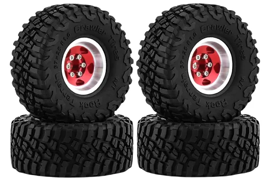 RC Crawler Scalezubehör 1/18 Räder Set 1,0Zoll 4x Aluminiumfelgen in rot mit Reifen 57x25mm für TRX-4M
