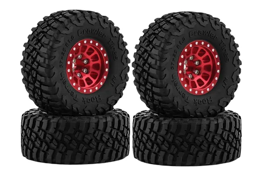 RC Crawler Scalezubehör 1/18 Räder Set 1,0Zoll 4x Aluminiumfelgen in rot mit Reifen 57x25mm für TRX-4M