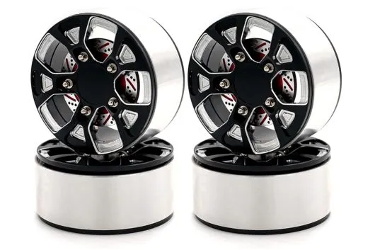 RC Crawler Scalezubehör 1/10 2,2 Zoll Aluminiumfelgen in schwarz mit roter Bremsscheibe 4Stück