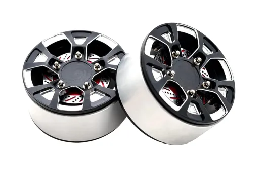 RC Crawler Scalezubehör 1/10 2,2 Zoll Aluminiumfelgen in schwarz mit roter Bremsscheibe 4Stück